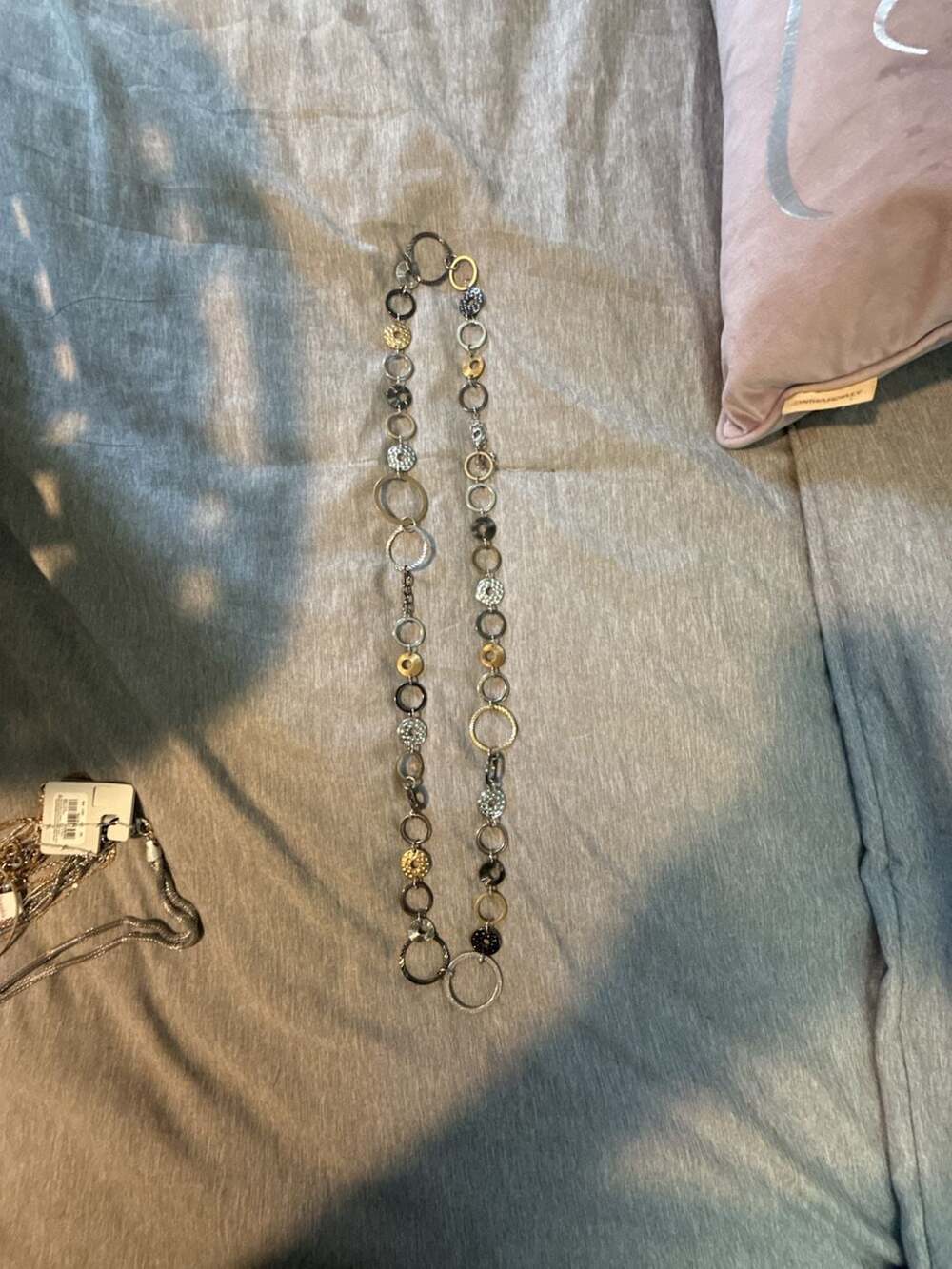 Lia Sophia Long Mixed Metal Circle Link Statement Necklace